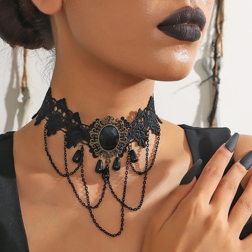 Gothic black lace choker - gothic,