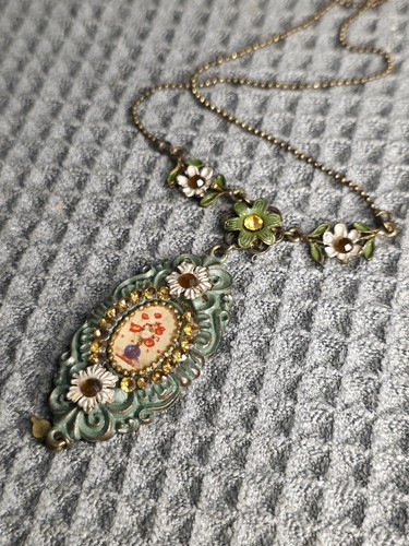 Vintage brass enamel flower - brass,