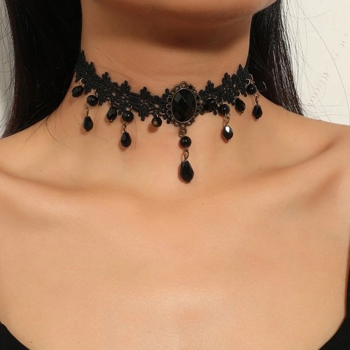 Gothic black lace choker - gothic,