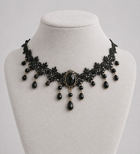 Gothic black lace choker - lace,