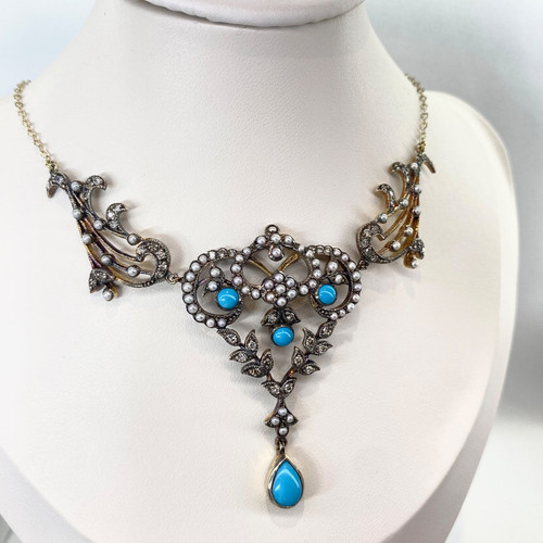 Turquoise diamonds pearl - &,