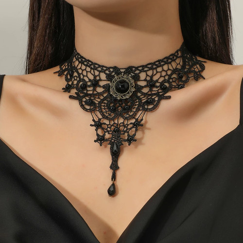 Black lace choker - lace, collar