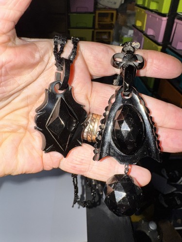 Victorian whitby jet pendants - victorian,